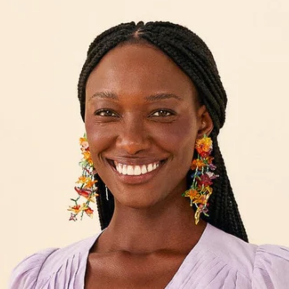 beaded floral tropical dangling earrings for FARM Rio Ad. - Picture 9 of 16